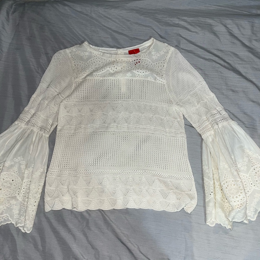 Christina White Lace Blouse with Bell Sleeves